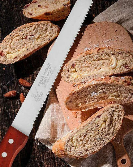Gourmet Artisan Bread Knife Collection: Elegant Wooden Handle Duo