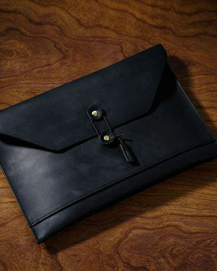 Retro Cowhide Leather Laptop Sleeve with Multi-Functional Storage