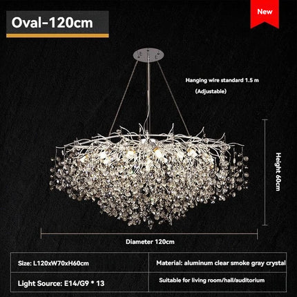 Twinkling Light Silver Crystal Chandelier - Large Oval Pendant Lamp