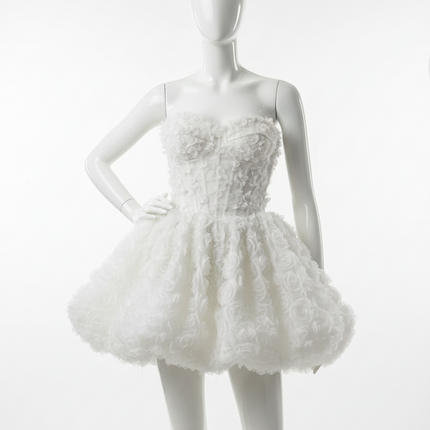 Strapless 3D Flower Mini Wedding Dress — Bubble Skirt, Custom & Plus Sizes