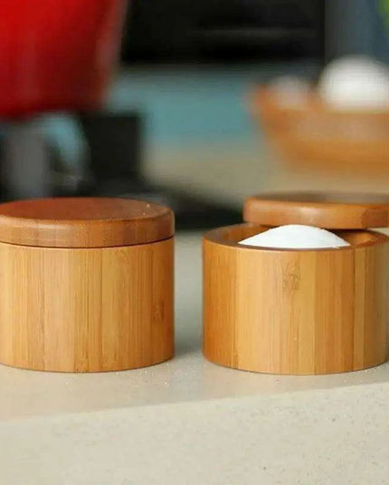 Bamboo Salt Box Organizer with Magnetic Swivel Lid - Stylish Kitchen Essential