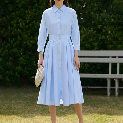 Elegant White Pleated Shirt Dress with Belt for Women - Spring Collection