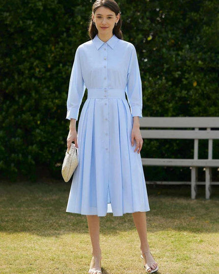 Elegant White Pleated Shirt Dress with Belt for Women - Spring Collection