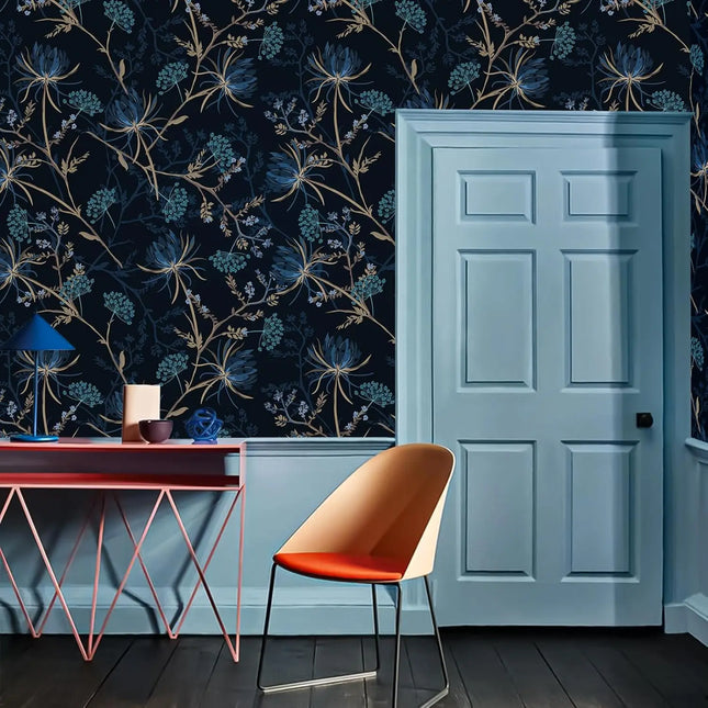 Très Elite Dark Dandelion Floral Peel and Stick Wallpaper - Removable,