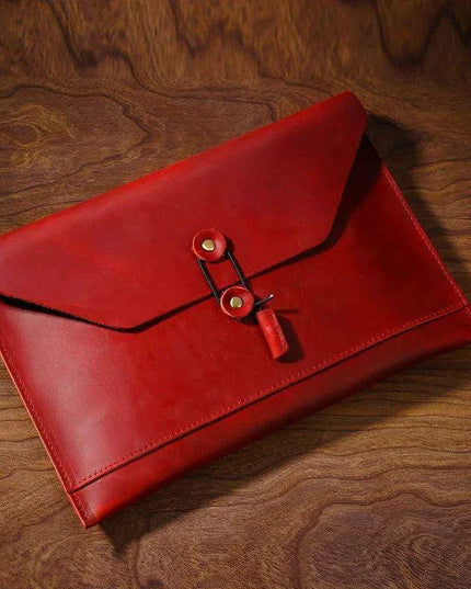 Retro Cowhide Leather Laptop Sleeve with Multi-Functional Storage