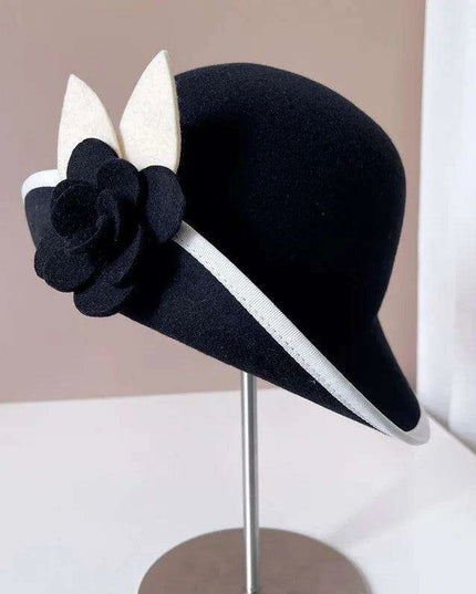 Elegant Camellia Wool Felt Top Hat - Women's Autumn/Winter Fashion Essential
