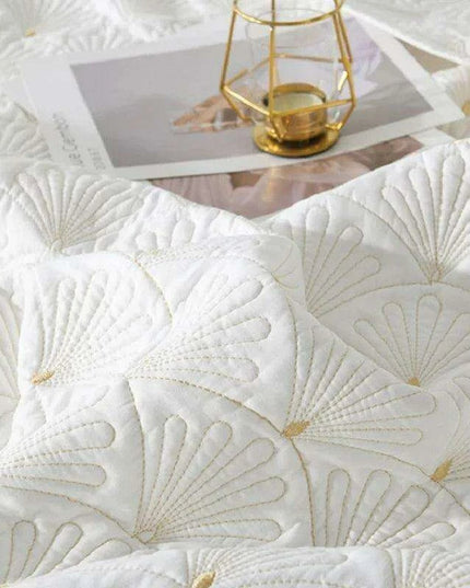 Nordic Elegance Cotton Quilt Set, Embroidered Summer Bedspread, 3-Piece Throw Coverlet