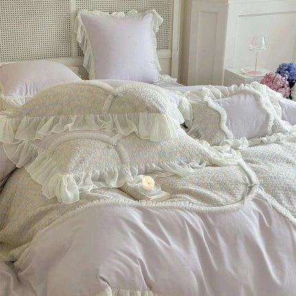 Romantic Floral Princess Purple Duvet Cover Set - Luxurious 100% Cotton Bedding for Autumn & Winter