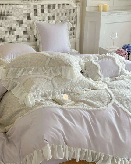 Romantic Floral Princess Purple Duvet Cover Set - Luxurious 100% Cotton Bedding for Autumn & Winter