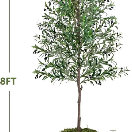 8 ft Artificial Olive Tree with White Pot and Faux Moss
