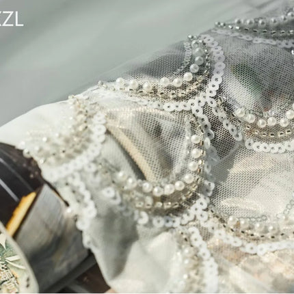 Embroidered Sequin & Pearl Sheer Curtain Panel — Custom Width, 4 Heading Styles | Très Elite
