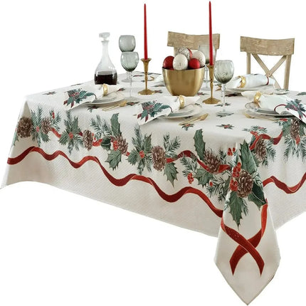 VIKAMA Waterproof Christmas Tablecloth with Holly Design for Holiday D