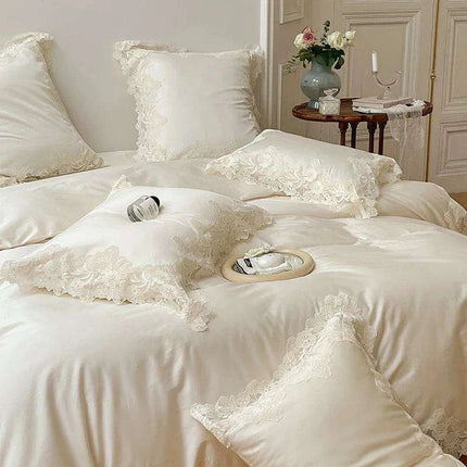 Romantic Chic French Lace Bedding Ensemble - Luxurious 1000TC Egyptian Cotton Duvet Cover, Sheets & Pillowcases Set