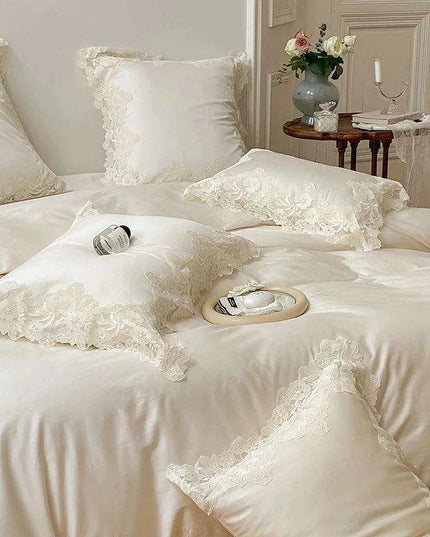 Romantic Chic French Lace Bedding Ensemble - Luxurious 1000TC Egyptian Cotton Duvet Cover, Sheets & Pillowcases Set