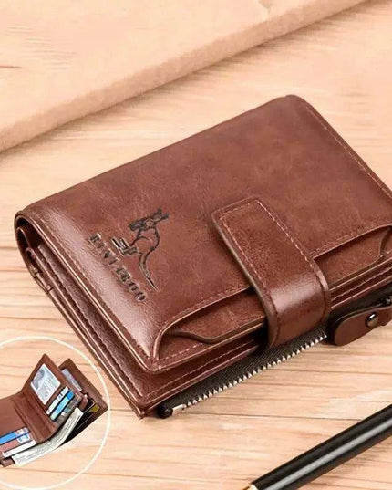 Men's RFID-Blocking PU Leather Zipper Wallet with Organized Compartments