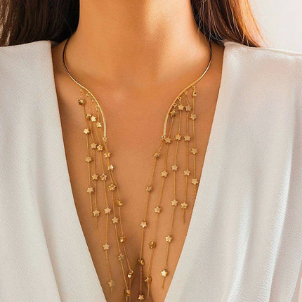 Vintage Gothic Star Crystal Necklace with Sequined Tassel Detail