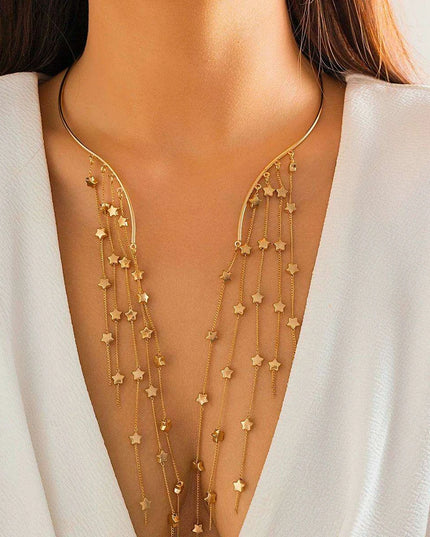 Vintage Gothic Star Crystal Necklace with Sequined Tassel Detail