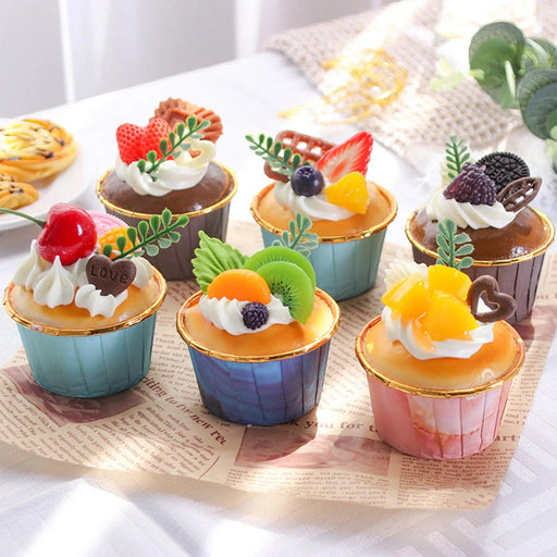Set of 6 Lifelike Faux Cupcake Decorations for Home and Event Enhancement