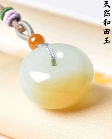 Natural Hetian Jade Hand-Carved Lucky Pendant Necklace