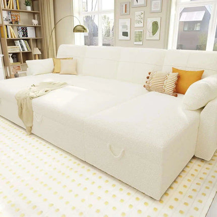 Elegant 110" Grey Linen Sofa Bed with Dual Chaise Storage Solutions