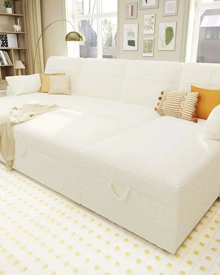 Elegant 110" Grey Linen Sofa Bed with Dual Chaise Storage Solutions