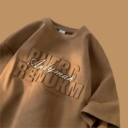 Chic Summer Heavy Suede Loose-Fit T-Shirt for Men and Women with 3D Letter Design - Trendy Y2K Style