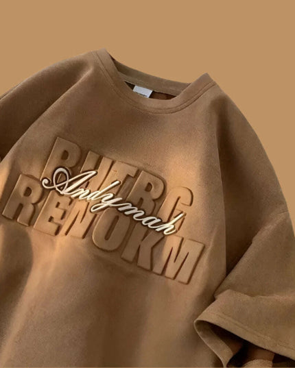 Chic Summer Heavy Suede Loose-Fit T-Shirt for Men and Women with 3D Letter Design - Trendy Y2K Style