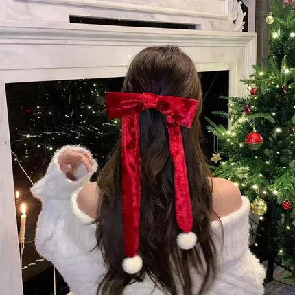 Velvet Bow Hair Clip with Rhinestone & Tassel | Korean Style