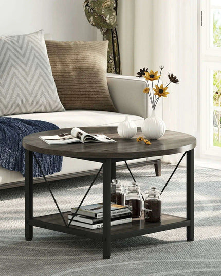 Modern Rustic Round Coffee Table with Generous Storage and Stylish Design