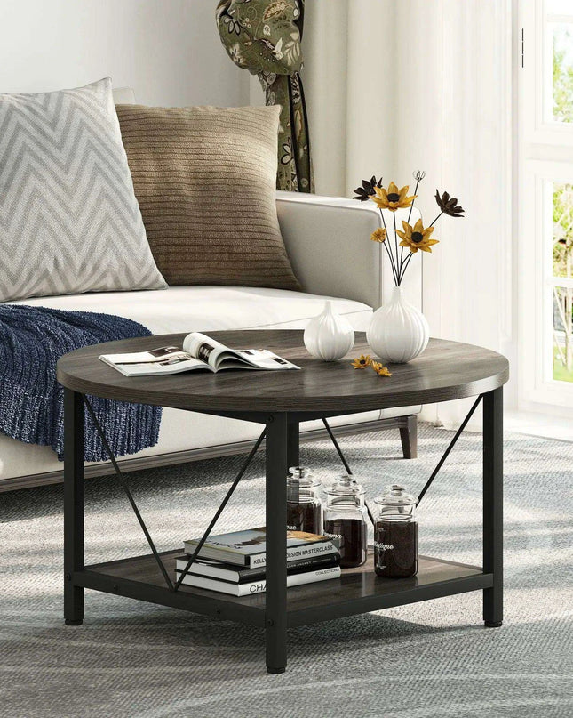 Modern Rustic Round Coffee Table with Generous Storage and Stylish Design