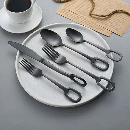 Elegant 5-Piece Stainless Steel Cutlery Set with Stylish Hanging Handles for a Luxurious Dining Experience