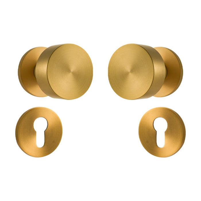 Whisper Brass Room Door Handle with Circular Lock - Premium Brass Lock Handle Knob for Stylish Interior Spaces