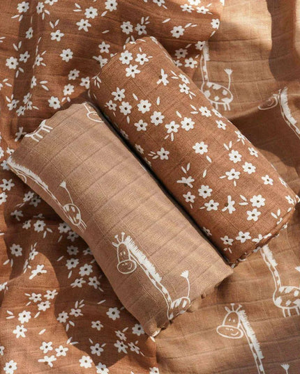 Eco-Friendly Bamboo Cotton Muslin Baby Swaddle and Wrap Set