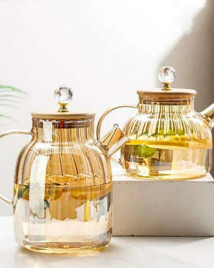 Elegant Amber Striped Glass Teapot - Perfect for Tea, Juices, and Social Gatherings