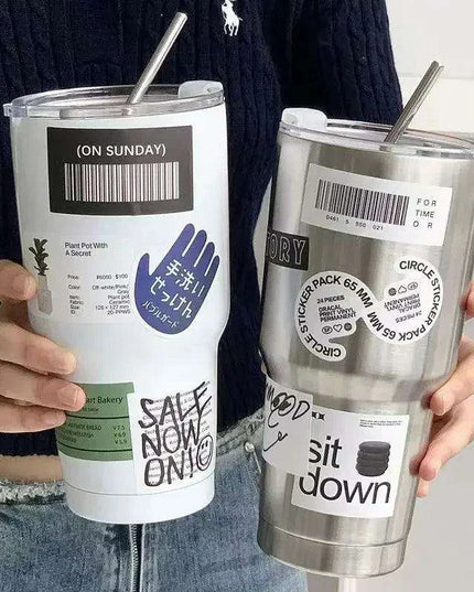 900ML Double-Wall Insulated Steel Travel Mug with Straw and Lid - Perfect for Adventurers and Daily Hydration