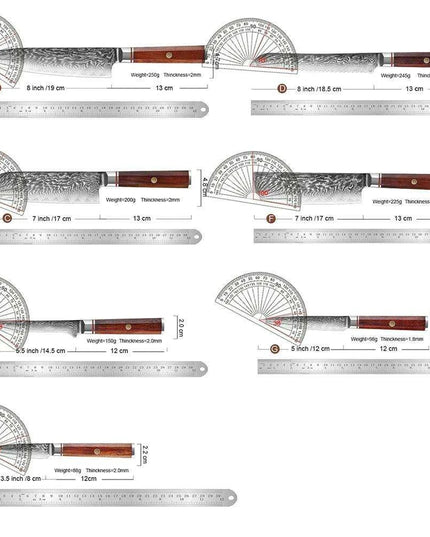 Luxurious 7-Piece Damascus Steel Knife Set with Artisan Rosewood Handles