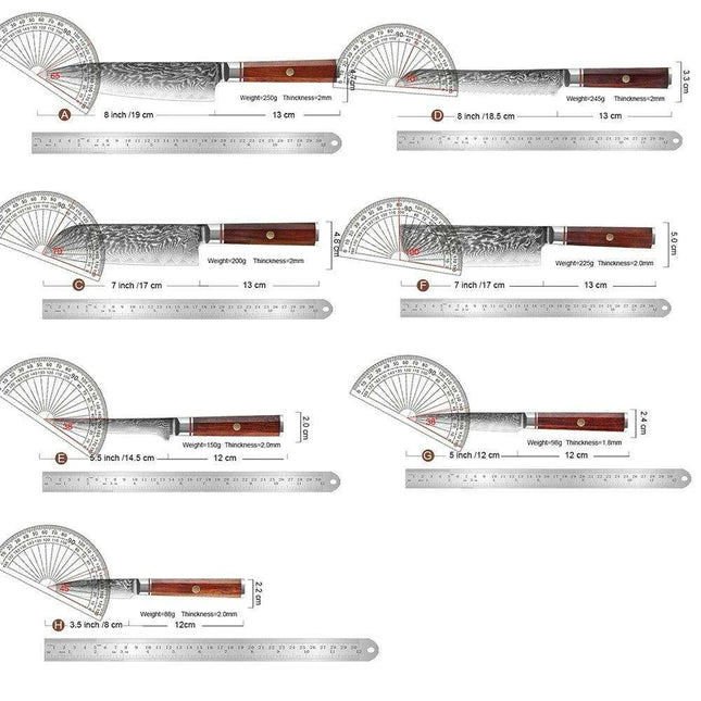 Luxurious 7-Piece Damascus Steel Knife Set with Artisan Rosewood Handles