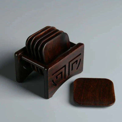 Elegant Ebony Square Zen Tea Ceremony Set with Wooden Tray