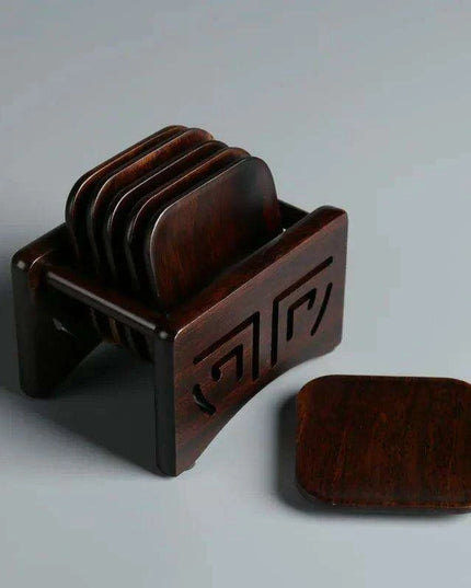 Elegant Ebony Square Zen Tea Ceremony Set with Wooden Tray