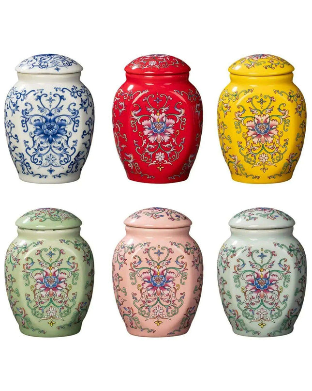 Hand-Painted Porcelain Floral Vase Jar - Stylish Tea Storage and Home Decor Piece
