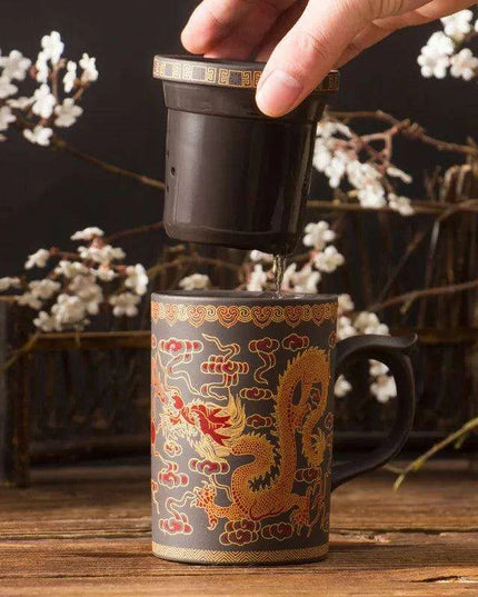Yixing Dragon-Enhanced Purple Clay Tea Mug with Infuser and Lid for Discerning Tea Connoisseurs