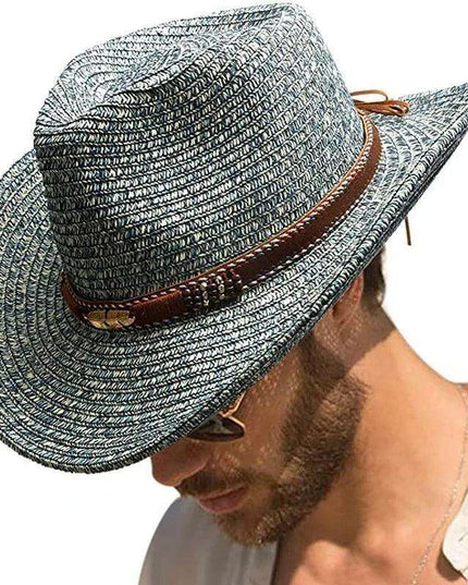 Rose Red Cowboy Straw Hat - Adjustable Wide Brim Sun Hat for All Seasons