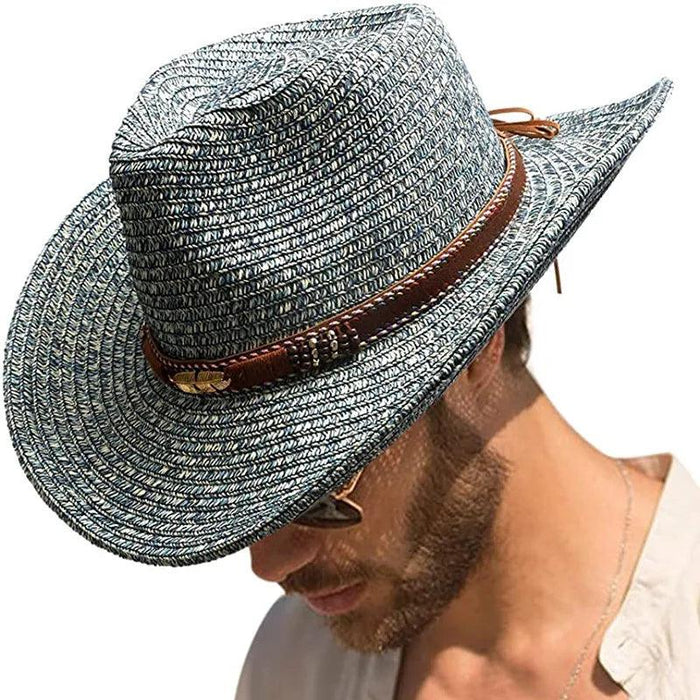 Rose Red Cowboy Straw Hat - Adjustable Wide Brim Sun Hat for All Seasons