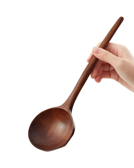 Elegant Japanese Artisan Wooden Soup Spoon with Extended Handle for Fine Dining