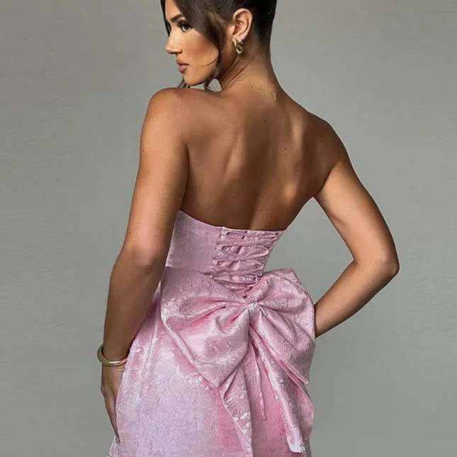 Elegant Backless Bow Mini Dress - Off-Shoulder Bodycon Chic for Parties