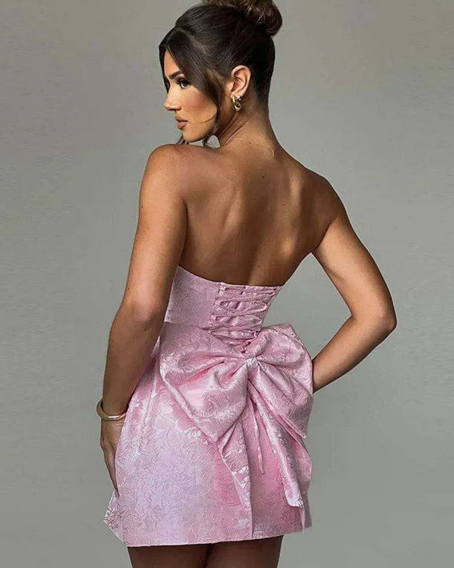 Elegant Backless Bow Mini Dress - Off-Shoulder Bodycon Chic for Parties