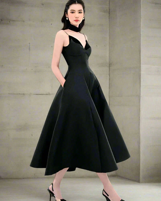 Velvet Evening Gown with Unique Patchwork and Zipper Closure