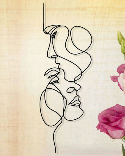 Contemporary Iron Face Line Wall Art Sculpture