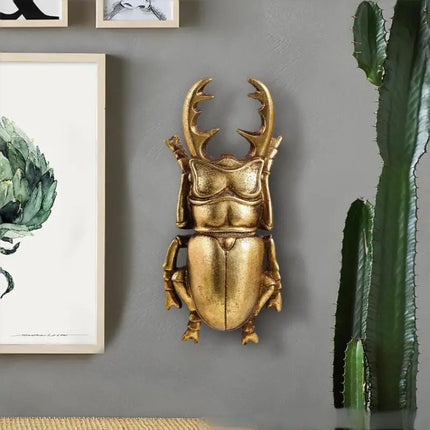 WellMai Golden Antlers Beetles Wall Hanging Decor - Elegant Home Accen