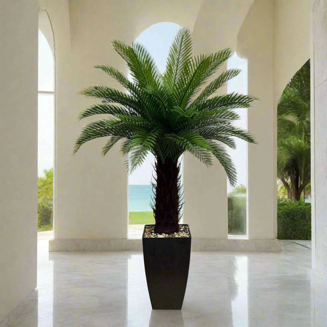 Lifelike Artificial Coconut Palm Tree with Elegant Planter - Ideal for Tropical Home and Garden Decor